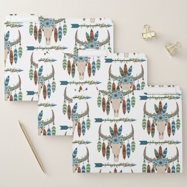 Bohemian Feathers Dreamcatcher Blue Antler  Arrow File Folder (Set)