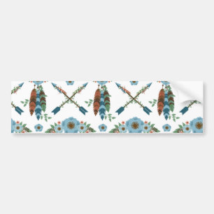 Bohemian Feathers Dreamcatcher Blue Flowers Arrows Bumper Sticker