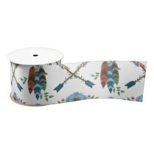 Bohemian Feathers Dreamcatcher Blue Flowers Arrows Satin Ribbon