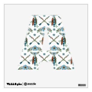 Bohemian Feathers Dreamcatcher Blue Flowers Arrows Wall Decal