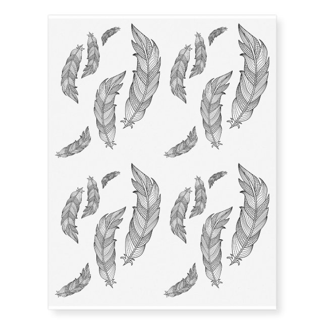 Bohemian Feathers Falling - Feather Nature Art Temporary Tattoos (Front)