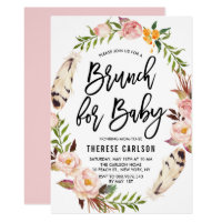 Bohemian Feathers Floral Wreath Baby Shower Brunch Card