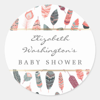 Bohemian Feathers Pattern Baby Shower Classic Round Sticker