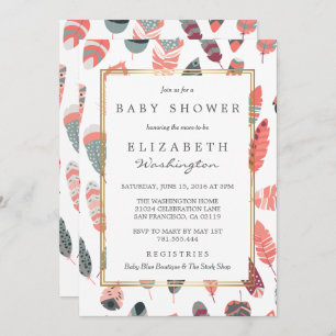Bohemian Feathers Pattern Baby Shower Invitation