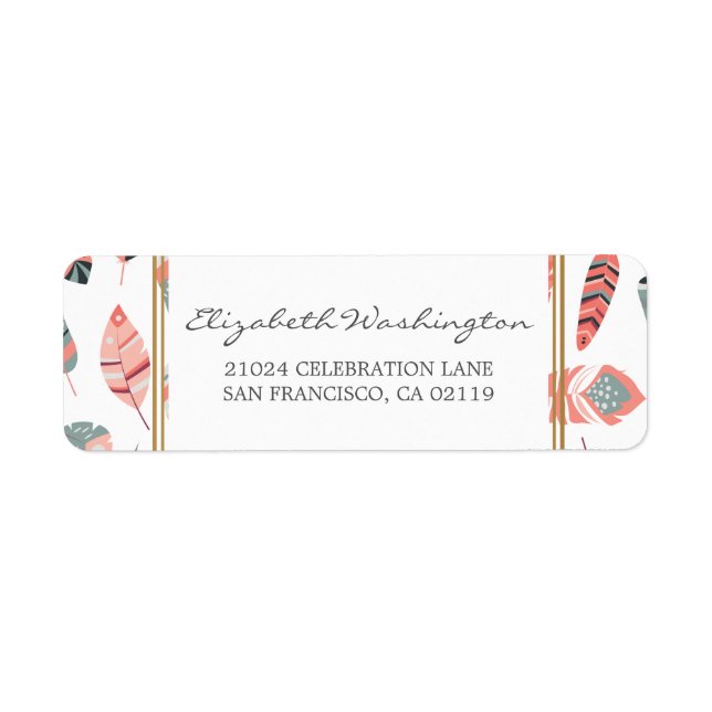 Bohemian Feathers Pattern Baby Shower Label (Front)