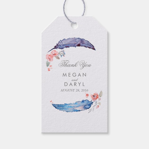 Bohemian Feathers Wedding Gift Tags