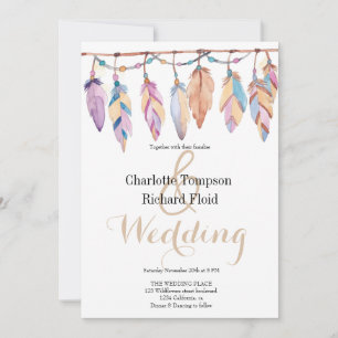 Bohemian Feathers Wedding Invitation