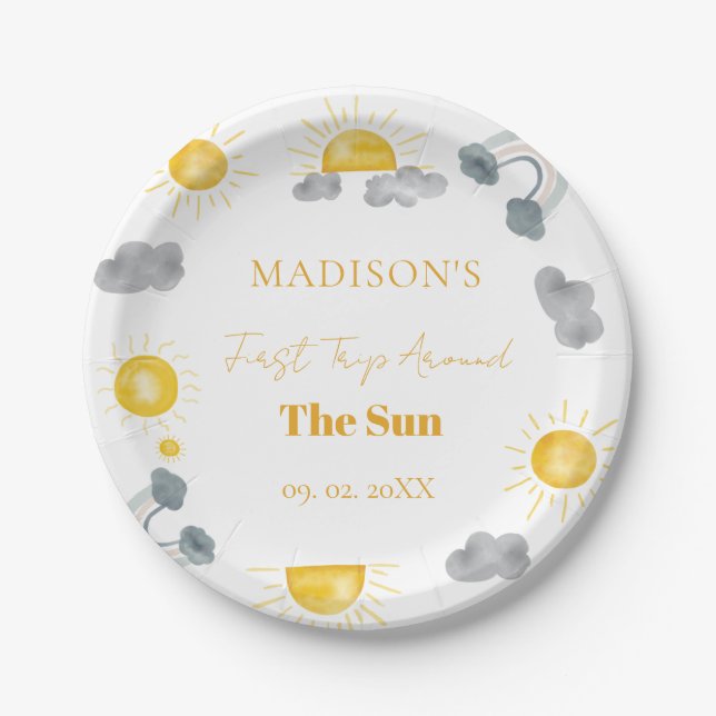 Bohemian First Trip Around The Sun 1st  Birthday  Paper Plates (Front)