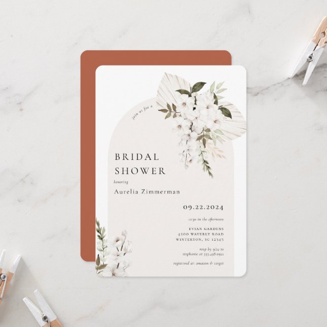 Bohemian Floral Arch Bridal Shower Invitation (Front/Back In Situ)