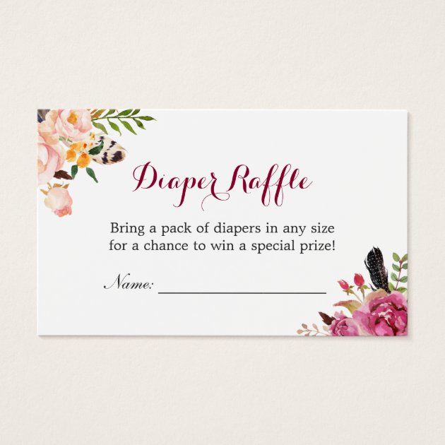 Bohemian Floral Baby Shower Diaper Raffle Ticket