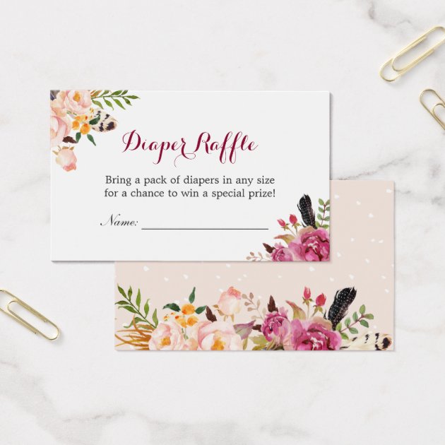 Bohemian Floral Baby Shower Diaper Raffle Ticket