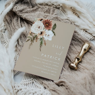 Bohemian Floral Beige Wedding Invitation