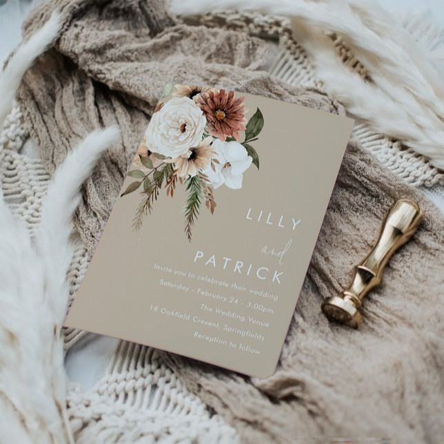 Bohemian Floral Beige Wedding Invitation (Creator Uploaded)