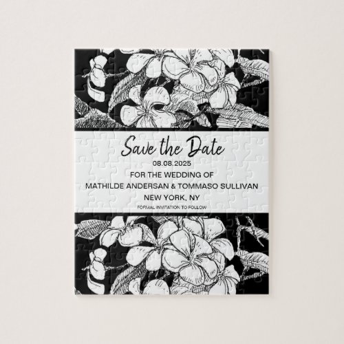 Bohemian Floral Black White Modern Save the Date Jigsaw Puzzle