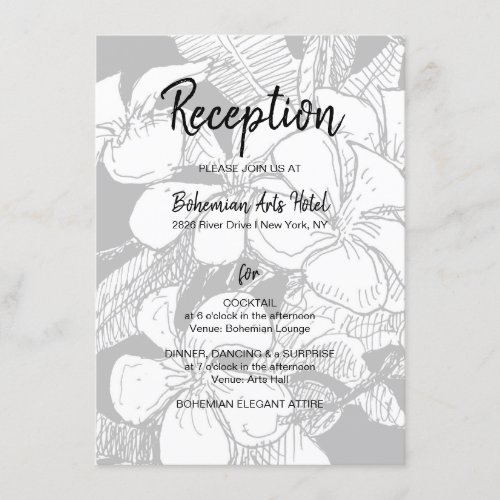 Bohemian Floral Black White Reception Enclosure Card