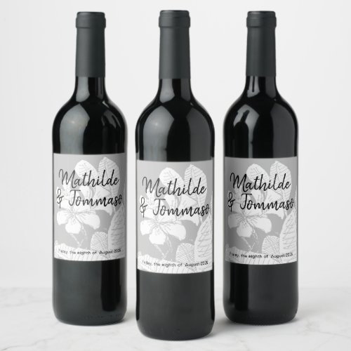 Bohemian Floral Black White Watermark Wine Label