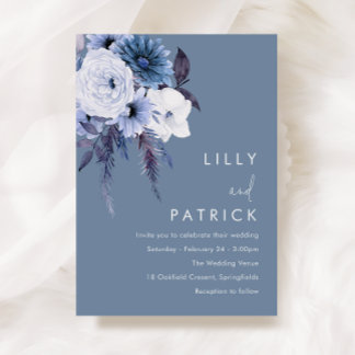 Bohemian Floral Boho Blue Wedding Invitation