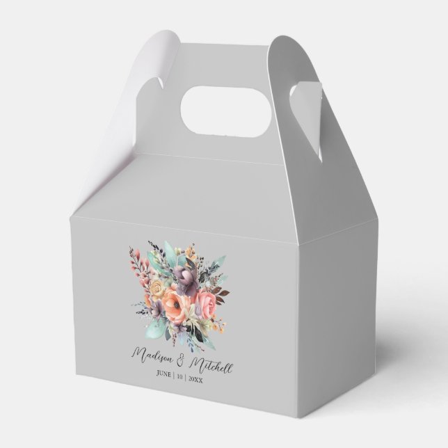 Bohemian Floral Bouquet Watercolor Favor Boxes (Front Side)