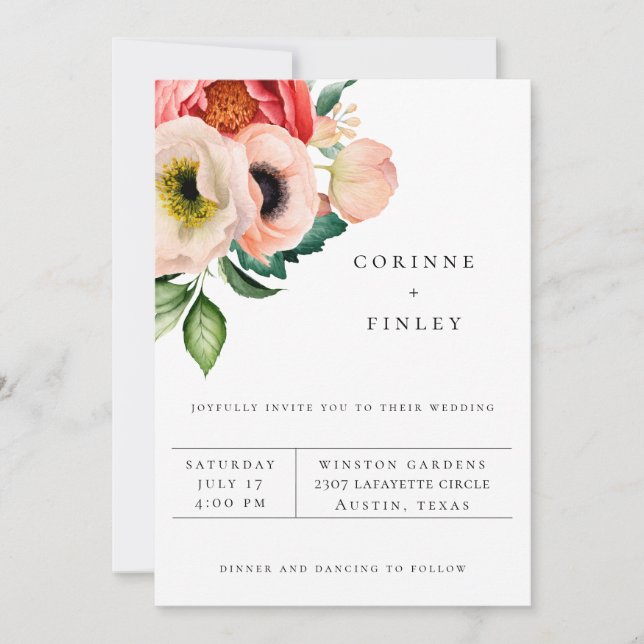 Bohemian Floral Bouquet Wedding Invitation (Front)