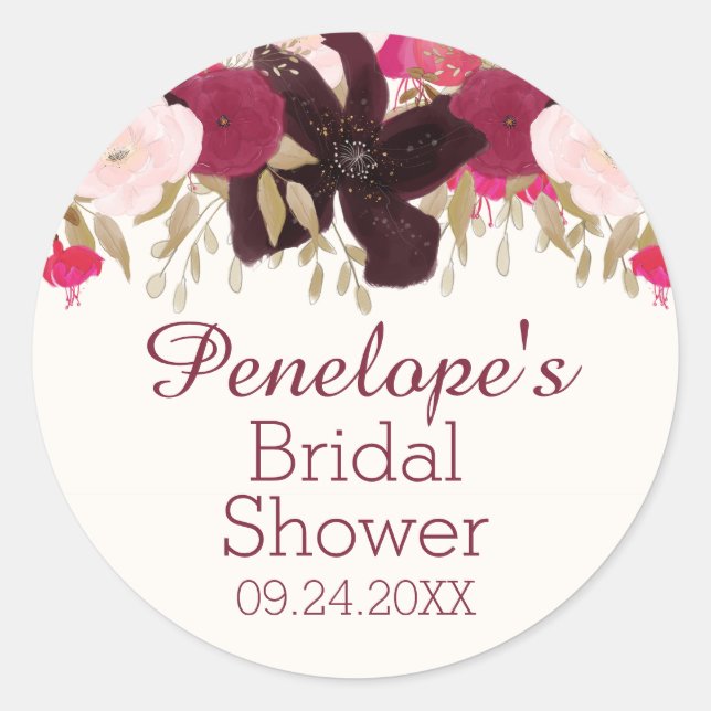Bohemian Floral Bridal Shower Favor Label Sticker (Front)