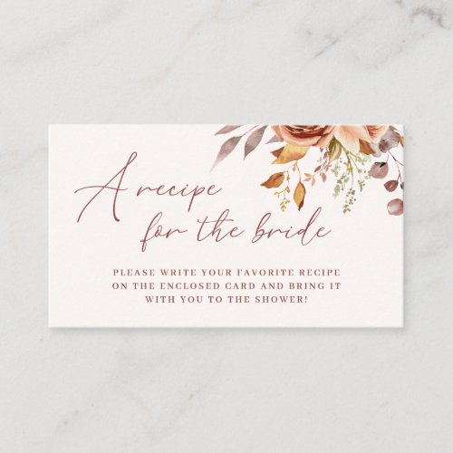 Bohemian Floral Bridal Shower Recipe Request Enclosure Card