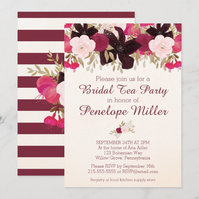 Bohemian Floral Bridal Shower Tea Party Invitation (Front/Back)