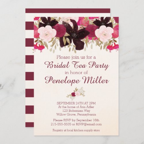 Bohemian Floral Bridal Shower Tea Party Invitation