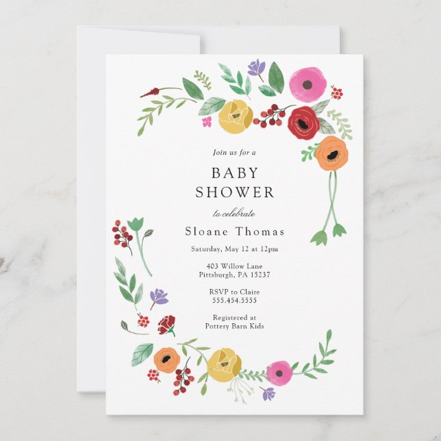 Bohemian Floral Bright Color Baby Shower Invitation (Front)