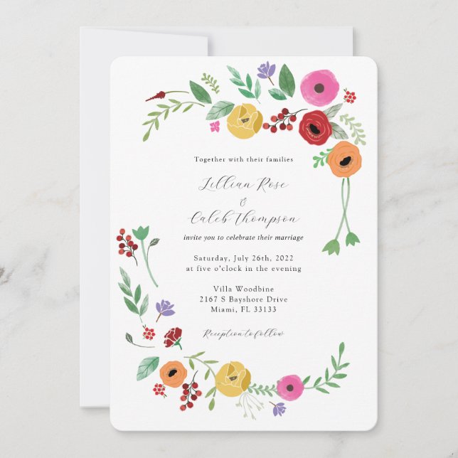 Bohemian Floral Bright Color Wedding Invitation (Front)