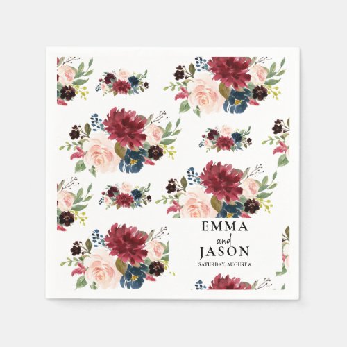 Bohemian Floral Burgundy Blush Wedding Napkins