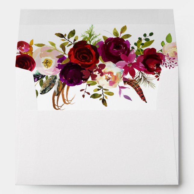 Bohemian Floral Burgundy Wedding with Address Envelope (Back (Bottom))