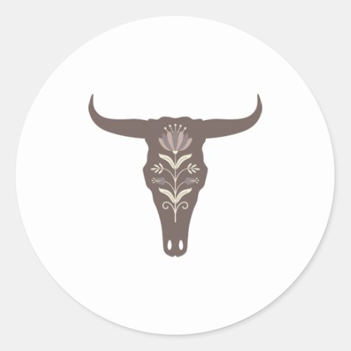 Bohemian Floral Cow Skull Classic Round Sticker