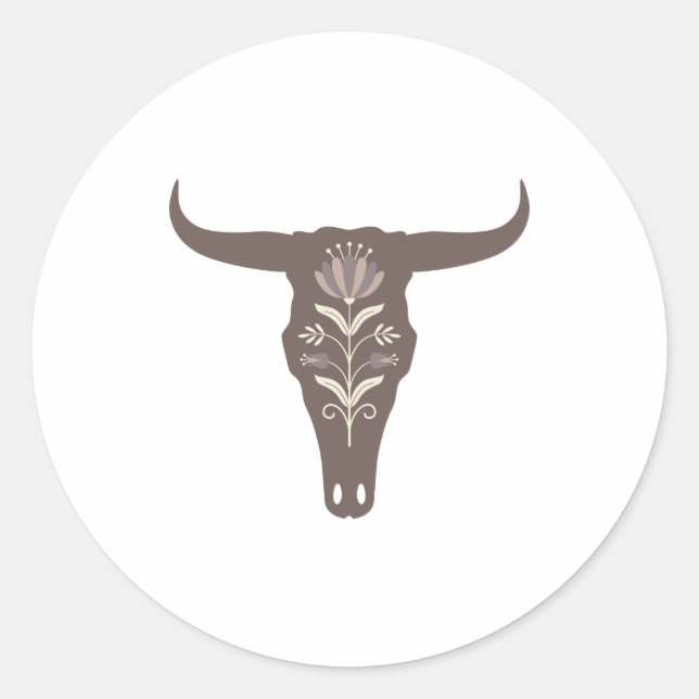 Bohemian Floral Cow Skull Classic Round Sticker (Front)