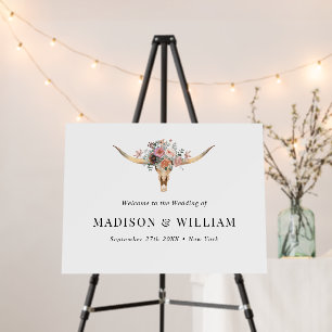 Bohemian Floral Cow Skull Wedding Welcome Sign
