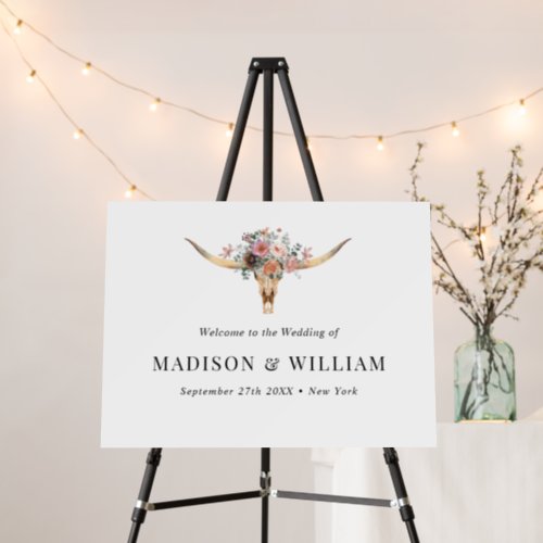 Bohemian Floral Cow Skull Wedding Welcome Sign