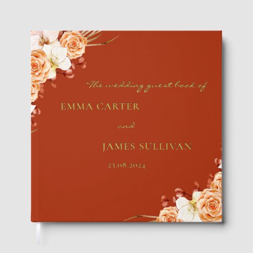 Bohemian Floral Crown Foil Guestbook _ Red Version