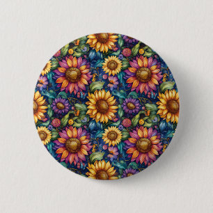 Bohemian Floral Dreamscape Vibrant Pattern Button