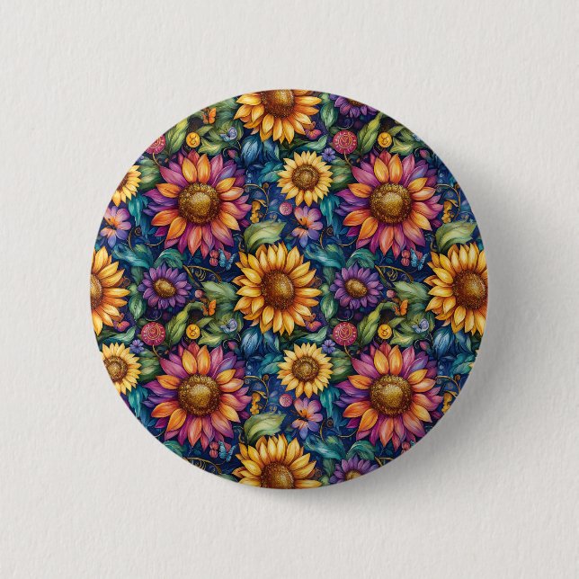 Bohemian Floral Dreamscape Vibrant Pattern Button (Front)