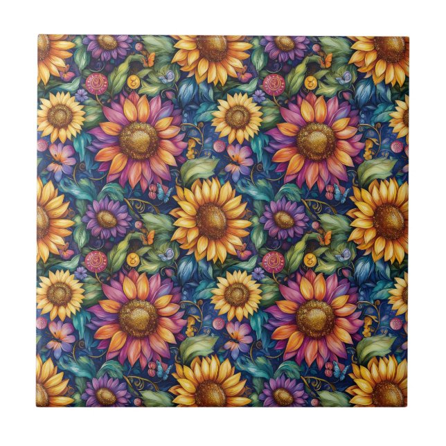 Bohemian Floral Dreamscape Vibrant Pattern Ceramic Tile (Front)