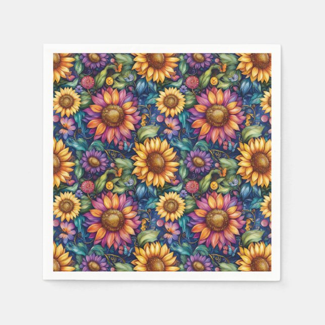 Bohemian Floral Dreamscape Vibrant Pattern Napkins (Front)