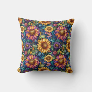 Bohemian Floral Dreamscape Vibrant Pattern Throw Pillow