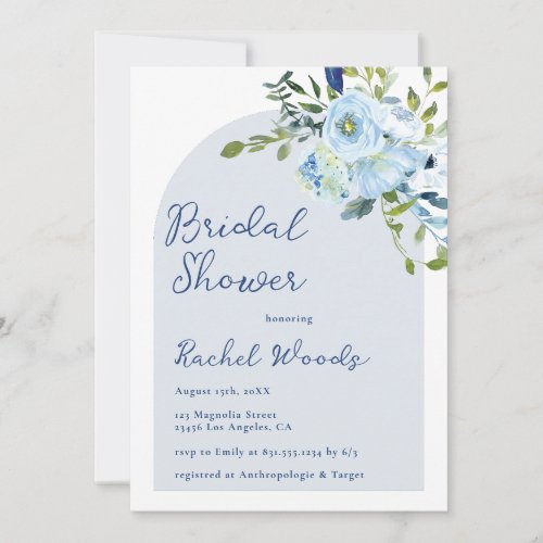 Bohemian Floral Dusty Blue Bridal Shower Invitation