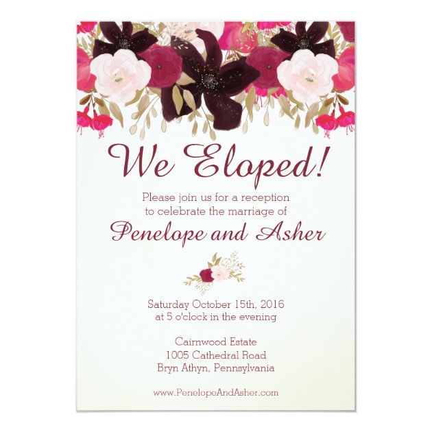 Bohemian Floral Elopement Reception Invitation