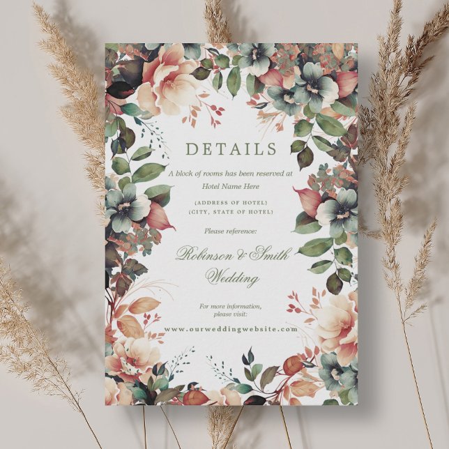 Bohemian Floral Fall Autumn Wedding Details Enclosure Card (Bohemian Floral Fall Autumn Wedding Details Enclosure Card)
