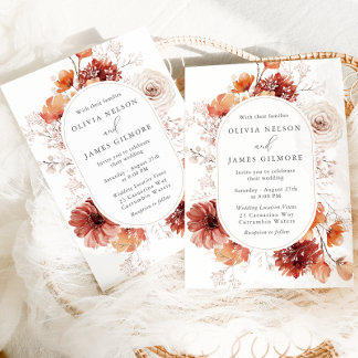 Bohemian Floral Fall Autumn Wedding Invitation
