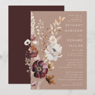 Bohemian Floral Fall Taupe Engagement Party Invitation