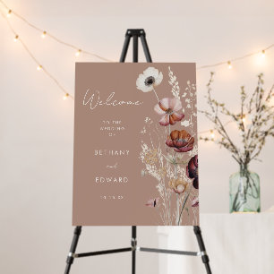 Bohemian Floral Fall Taupe Wedding Welcome Sign