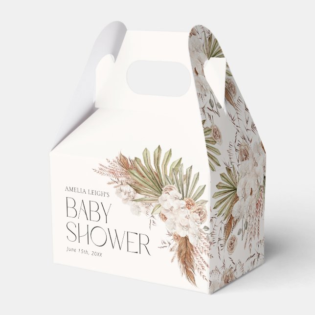 Bohemian Floral & Feather Baby Shower Favor Boxes (Front Side)