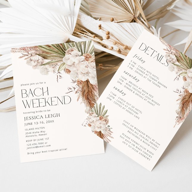 Bohemian Floral & Feathers Bach Weekend Invitation (Creator Uploaded)