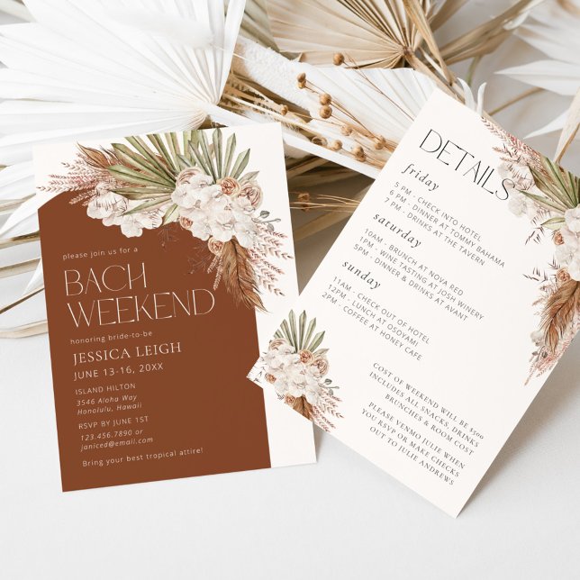 Bohemian Floral & Feathers Bach Weekend Invitation (Creator Uploaded)
